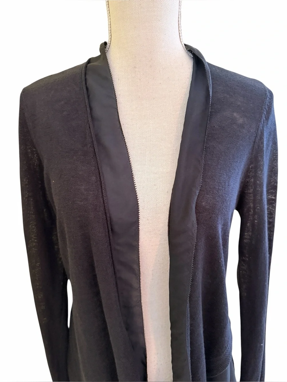Eileen Fisher Black Lightweight Black Linen/Silk Open-Front Cardigan Sweater M